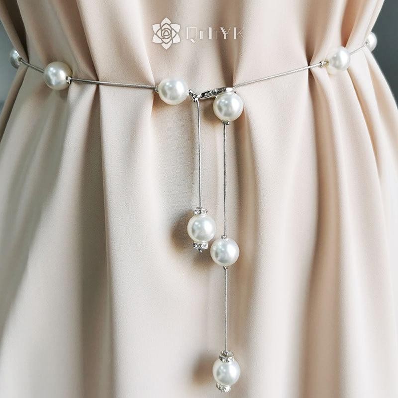Qrhyk Ngọc Trai Nữ Dây Xích Mỏng Cho Nữ Đầm Skinny Thắt Lưng Trang Trí Mới