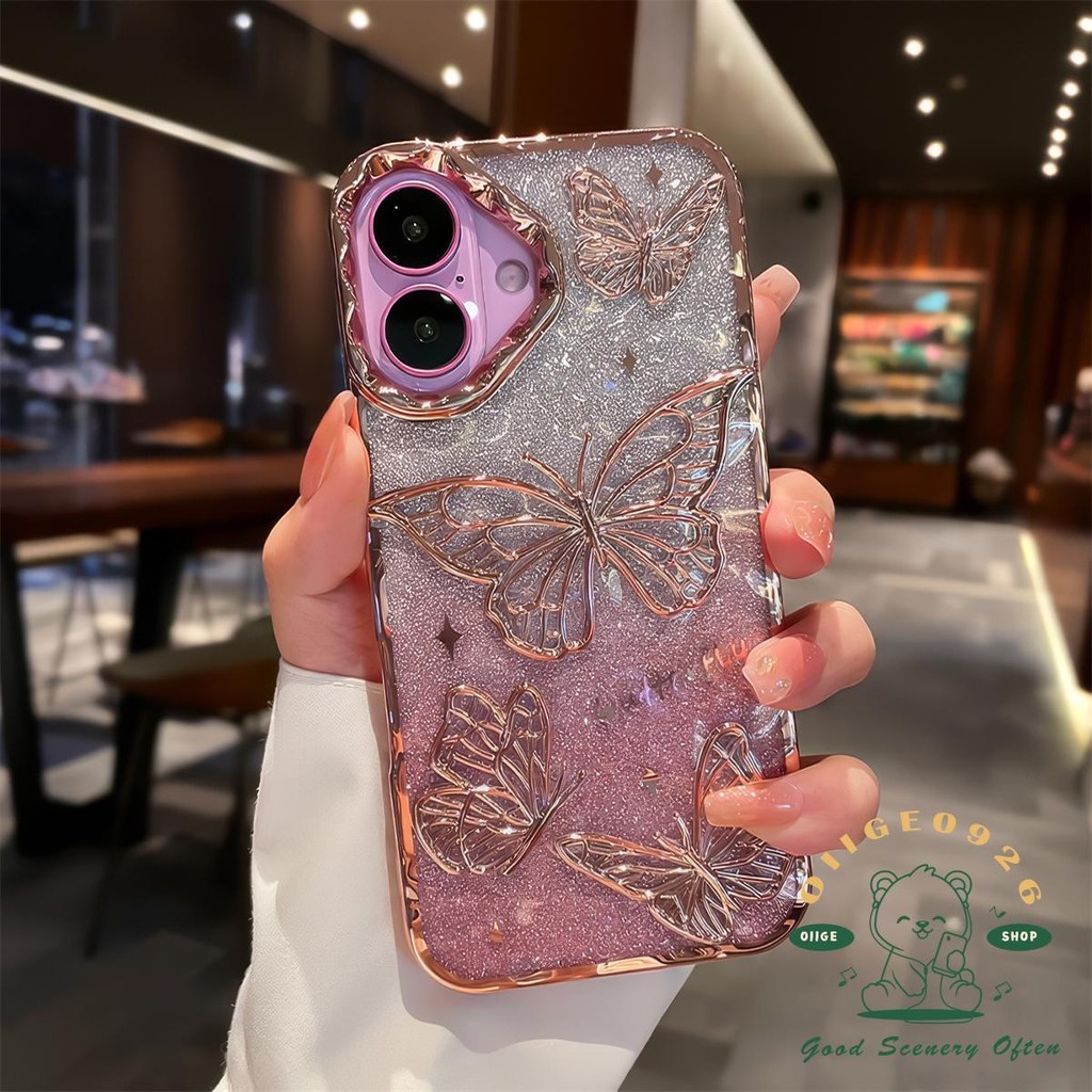 【 Ốp lưng iphone16 】 Vỏ điện thoại mạ bướm màu sa mạc iphone16 Pro Max 15 14 13 12 11 cho vỏ iPhone Vỏ mềm silicon TPU chống sốc