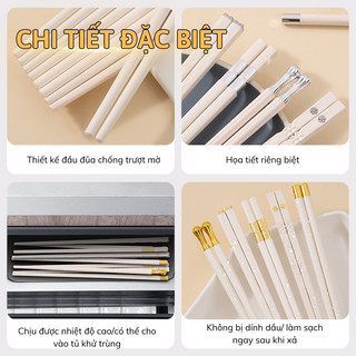 Bộ 5 Đôi Đũa Kháng Khuẩn Đầu Đũa Trơn Bunnies Đũa Sợi Thủy Tinh Ăn Cơm Cao Cấp Kiểu Dáng Hiện Đại