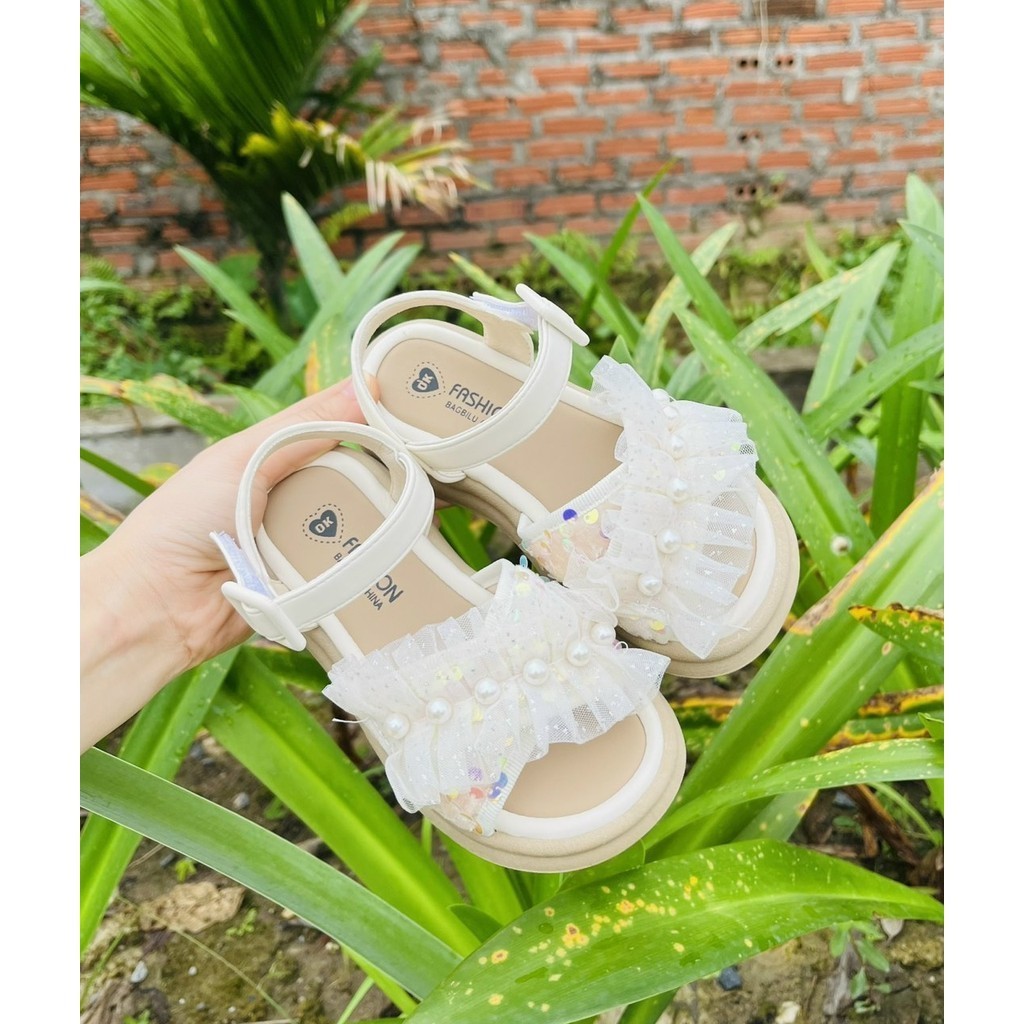 sandal bé gái dép quai hậu cho bé nhún bèo xinh xắn đính ngọc công chúa mẫu mới êm chân nhẹ QCCC có hộp A9319 ( ảnh thật