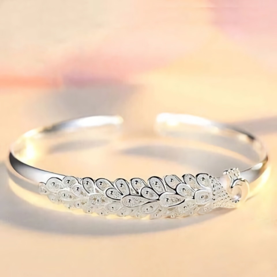 Mới Bạc 925 Thanh Lịch Con Công Mở Màn Hình Vòng Tay Lắc Tay Cho Nữ Trang Sức Thời Trang