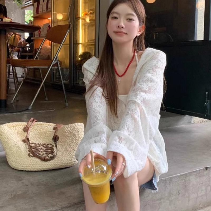 Suxi Mới Thường Ngày Pháp Retro Màu Trơn Có Mũ Trùm Đầu Dài Tay Áo Cardigan Nữ 241020