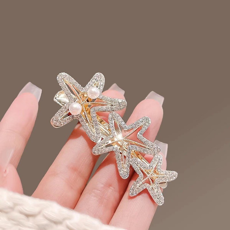 Mauropoli Kẹp Tóc Ngọc Trai Sao Biển Nữ Xuân Hè, Kẹp Bên, Kim Cương Giả, Kẹp Gãy, Mũ Đội Đầu Tóc Ngắn