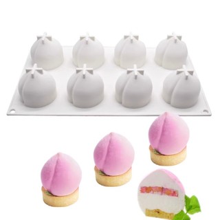 8 Đào Táo Lê Anh Đào Chanh Pháp Món Tráng Miệng Khuôn Silicon Mô Phỏng Hình Trái Cây Mousse Khuôn