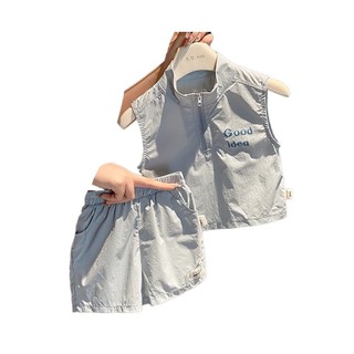 Mùa Hè Phong Cách Mới Bé Trai Chữ Không Tay Áo Quần Short Phù Hợp Với Trẻ Em Thường Ngày Rời Dây Kéo Thể Thao Bộ Đồ Hai Mảnh