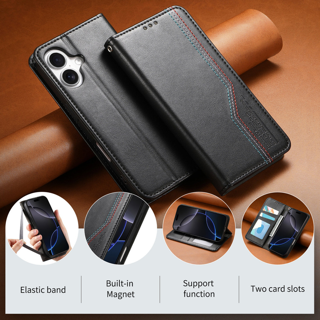 Sang Trọng Retro Da Lật Ví Khe Cắm Thẻ Giá Đỡ Ốp Lưng Điện Thoại Cho IPhone 16E 17 16 15 14 13 12 Pro Max Ví Bảo Vệ