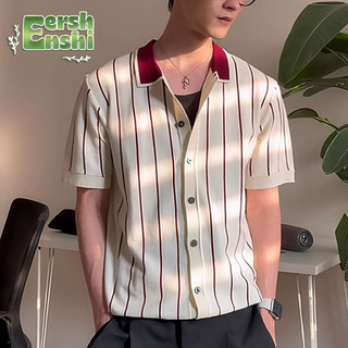 Áo sơ mi nam phong cách Hàn Quốc, họa tiết sọc, short sleeve, chất liệu dệt kim, phù hợp mùa hè