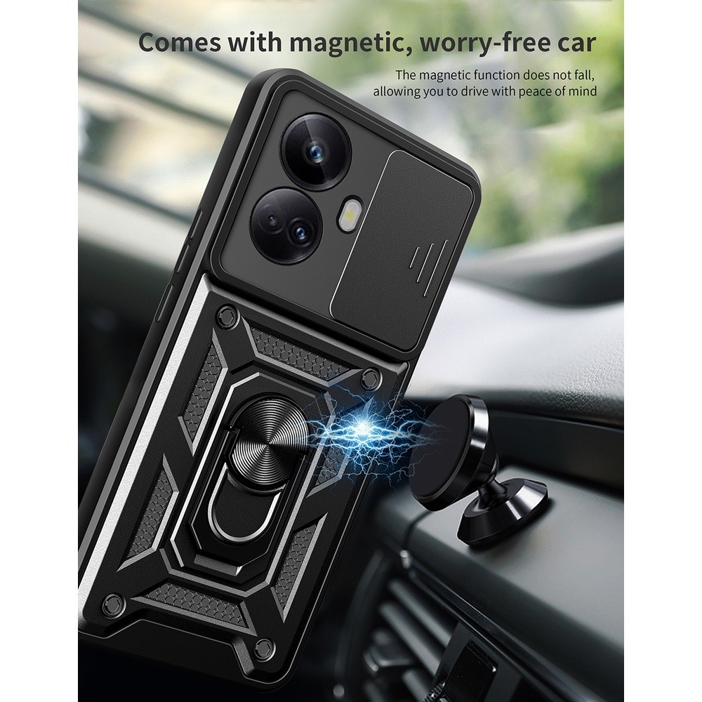 Ốp lưng bảo vệ Camera Armor chống sốc Realme 10 Pro Plus 5G 9 9i C55 C53 C51 C67 C65 4G Narzo N55 Note 50 Vỏ xe từ tính Nhẫn đứng đẩy kéo bảo vệ