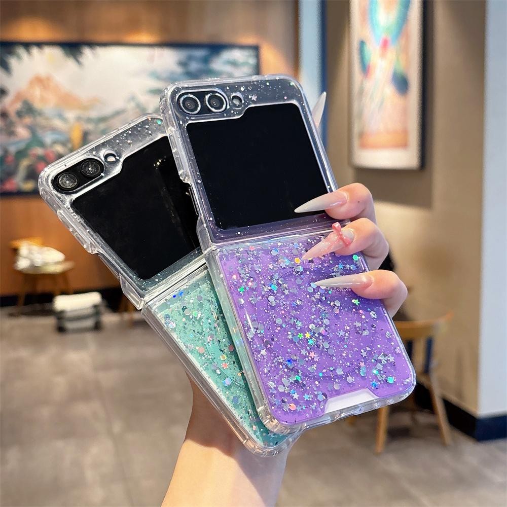Ốp Điện Thoại Từ Tính Epoxy Mạ Điện Cho Samsung Galaxy ZFlip7 ZFlip5 zFlip4 zflip3 Zflip6 Sạc Không Dây Lấp Lánh Bảo Vệ Vỏ Chống Sốc