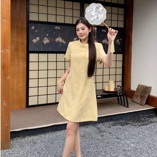 [Đầm sườn xám Trung Quốc cải tiến 40-100kg] Đầm cỡ lớn dành cho nữ Váy sườn xám sang trọng sang trọng béo mm Váy ngắn tay mới của Trung Quốc mùa hè Váy một mảnh rộng hẹp Váy chữ a sang trọng Quần áo nữ cỡ lớn