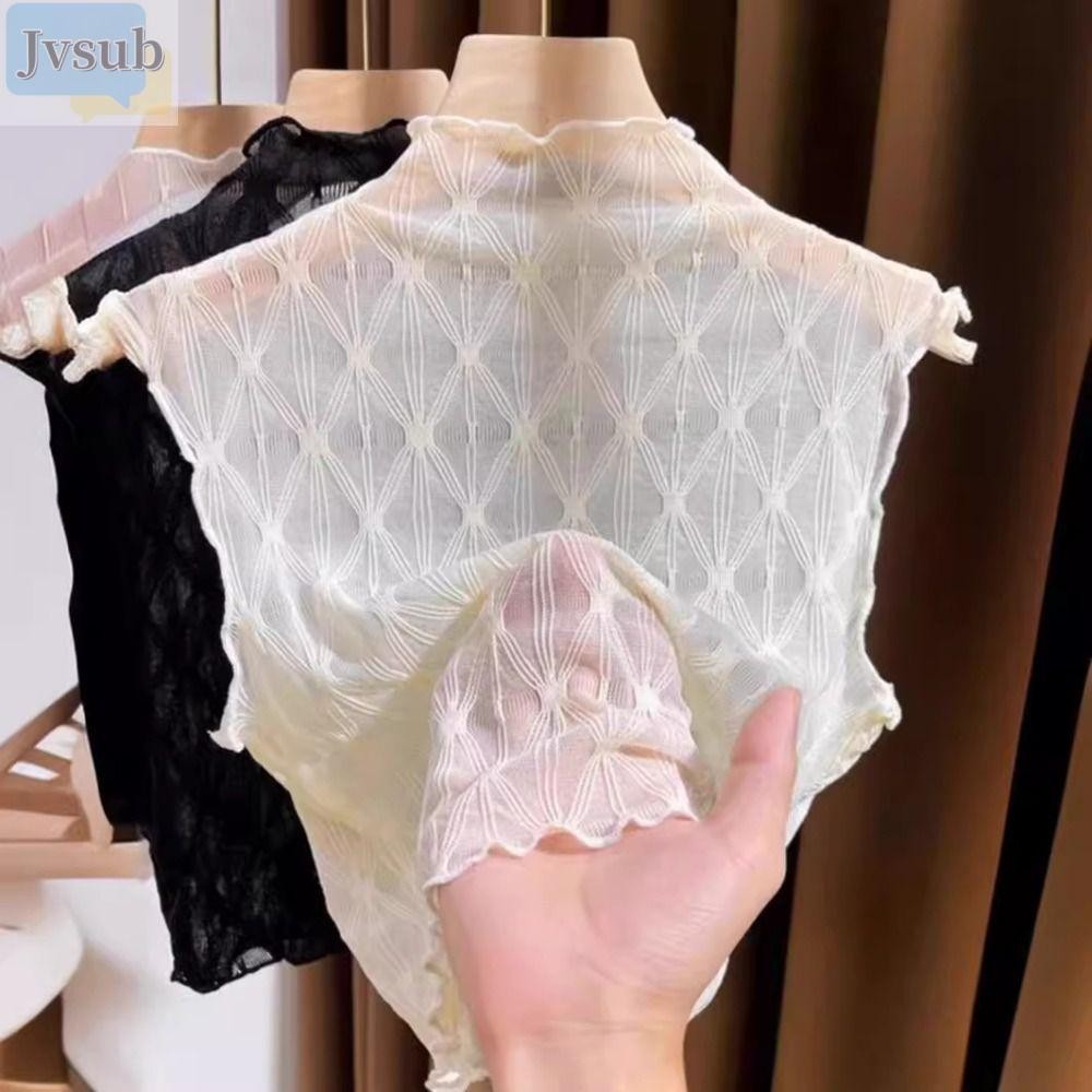 Áo Vest cổ giả JVSUB, Áo lót cổ ren mềm mại dành cho nữ, Áo sơ mi nửa cổ cao mùa thu đông Áo sơ mi ren bằng gỗ hàng đầu