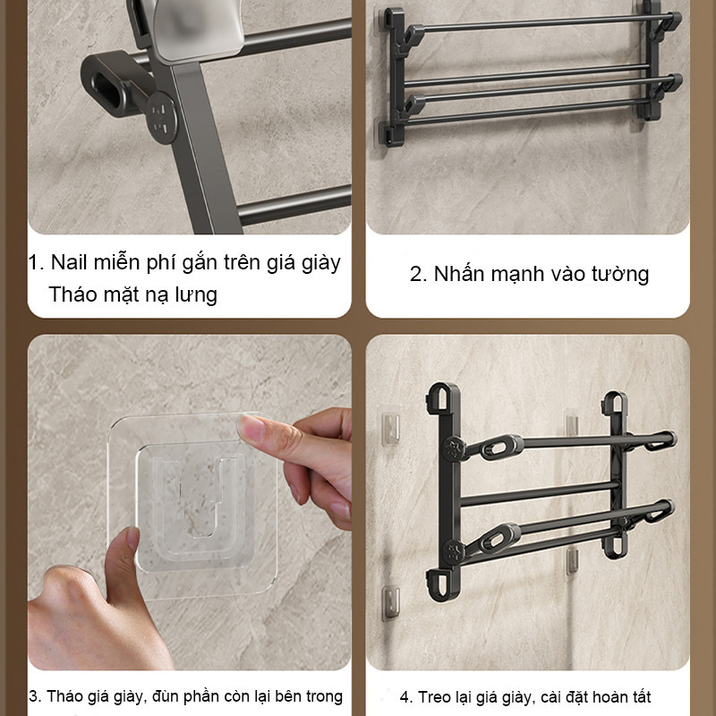 KỆ GIÀY TREO TƯỜNG - GẬP GỌN, KHÔNG ĐỤC LỖ - Dễ Lắp, Tiết Kiệm Không Gian