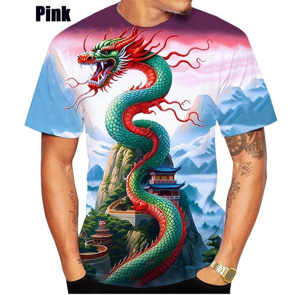 Áo thun in hình rồng 3D - Áo cổ tròn ngắn tay thông thường dành cho nam mùa hè