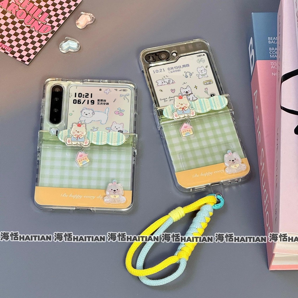 Ốp Điện Thoại Thích Hợp Cho Samsung Galaxy ZFlip7 Hoạt Hình Dễ Thương Màu Xanh Lá Cây Rô 3D Puppy Vòng Tay Gấp Vỏ Cho ZFlip 7 6 5 4 5G N3Flip MixFlip Vỏ Bảo Vệ