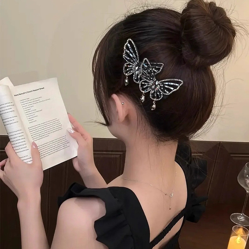 Kẹp Tóc Tua Rua Hình Bướm Bằng Kim Cương Giả - Sang Trọng & Nhẹ Nhàng