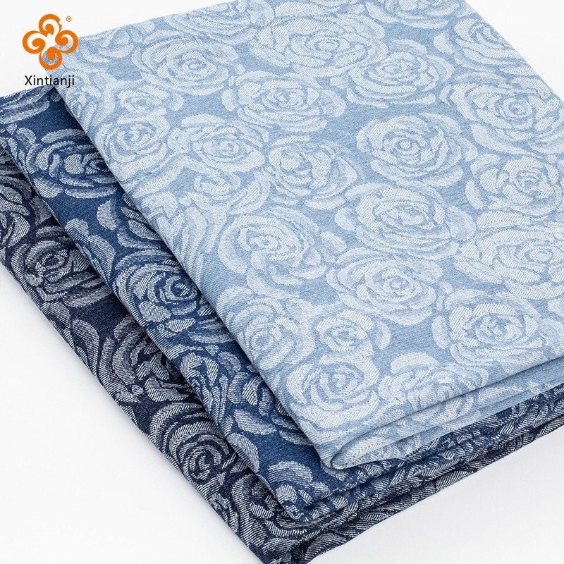 Vải Jeans Hoa Hồng Vintage Denis Jacquard 50x170cm - Phù Hợp May Quần Áo, Váy và Hành Lý DIY