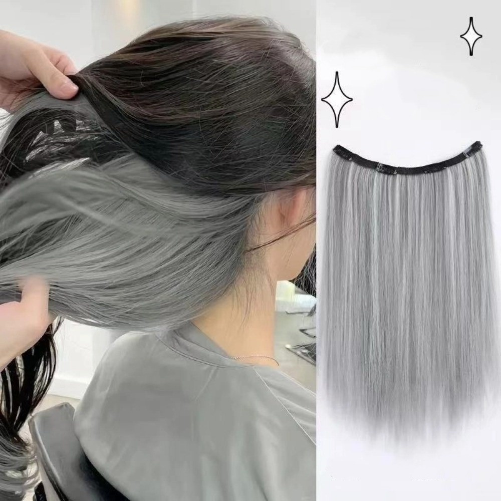 SHUPUN - Tóc giả nửa đầu thời trang, tóc tổng hợp dài thẳng, màu sắc đa dạng, có thể nhuộm và treo tai hình chữ u