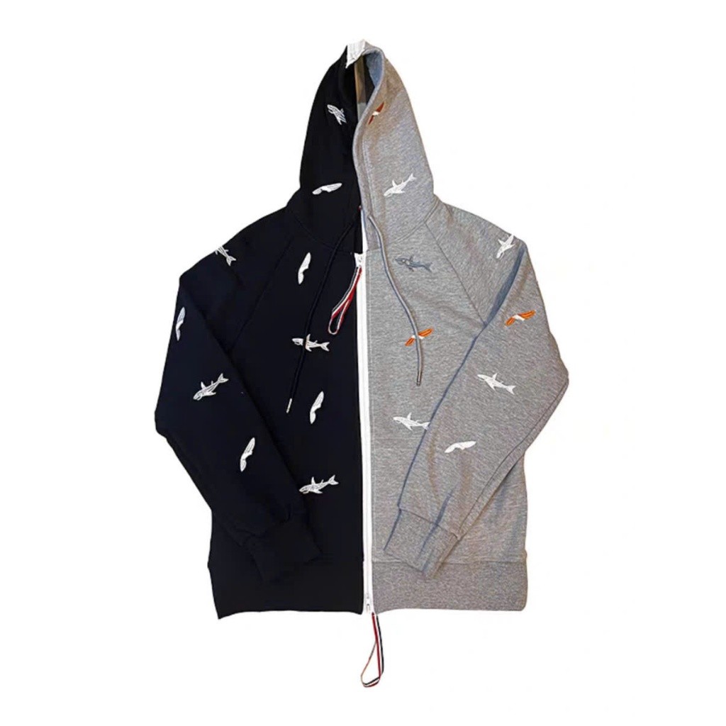 Áo Khoác Thom Thêu Cá 2 Mảnh Đen Xám KCloset Áo Nỉ, Áo Hoodie Dày Dặn Dáng Rộng Nam Nữ NA961