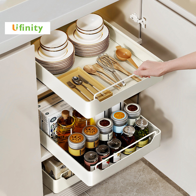 Lifinity Kệ Đựng Gia Vị & Bát Đĩa Ngăn Kéo Trượt Mượt Tiết Kiệm Không Gian Chống Rung Lắc, Dễ Dàng Kéo Ra Đẩy Vào