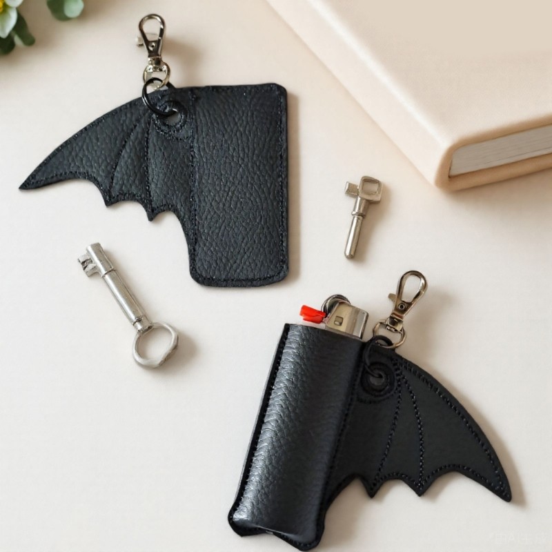 YOI Black PU Leather Lighter Case Móc khóa Tay áo bảo vệ hình con dơi sành điệu