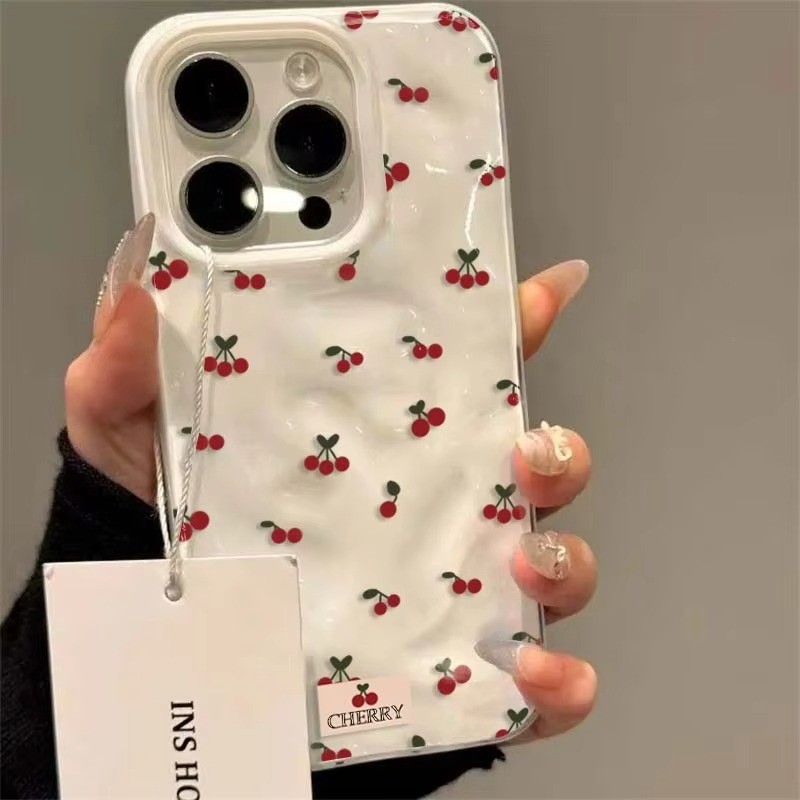 Ốp Điện Thoại Họa Tiết Gấp Anh Đào Dễ Thương Cho iPhone 16 15 12 11 Pro Max 17 13 14 Pro 15 Plus Vỏ Silicon Mềm Chống Sốc Chống Trơn Trượt