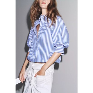 ZARA Áo Sơ Mi Top Mùa Hè, Vải Cotton Pha Lụa, Phong Cách Đơn Giản - 2731082