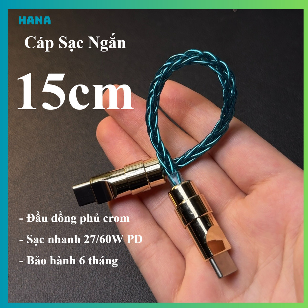Dây Cáp Sạc Nhanh 60W Type C - Ngắn 15cm- Truyền dữ liệu 480Mbps -  Đầu Đồng Phủ Crom - Bảo Hành 6 Tháng