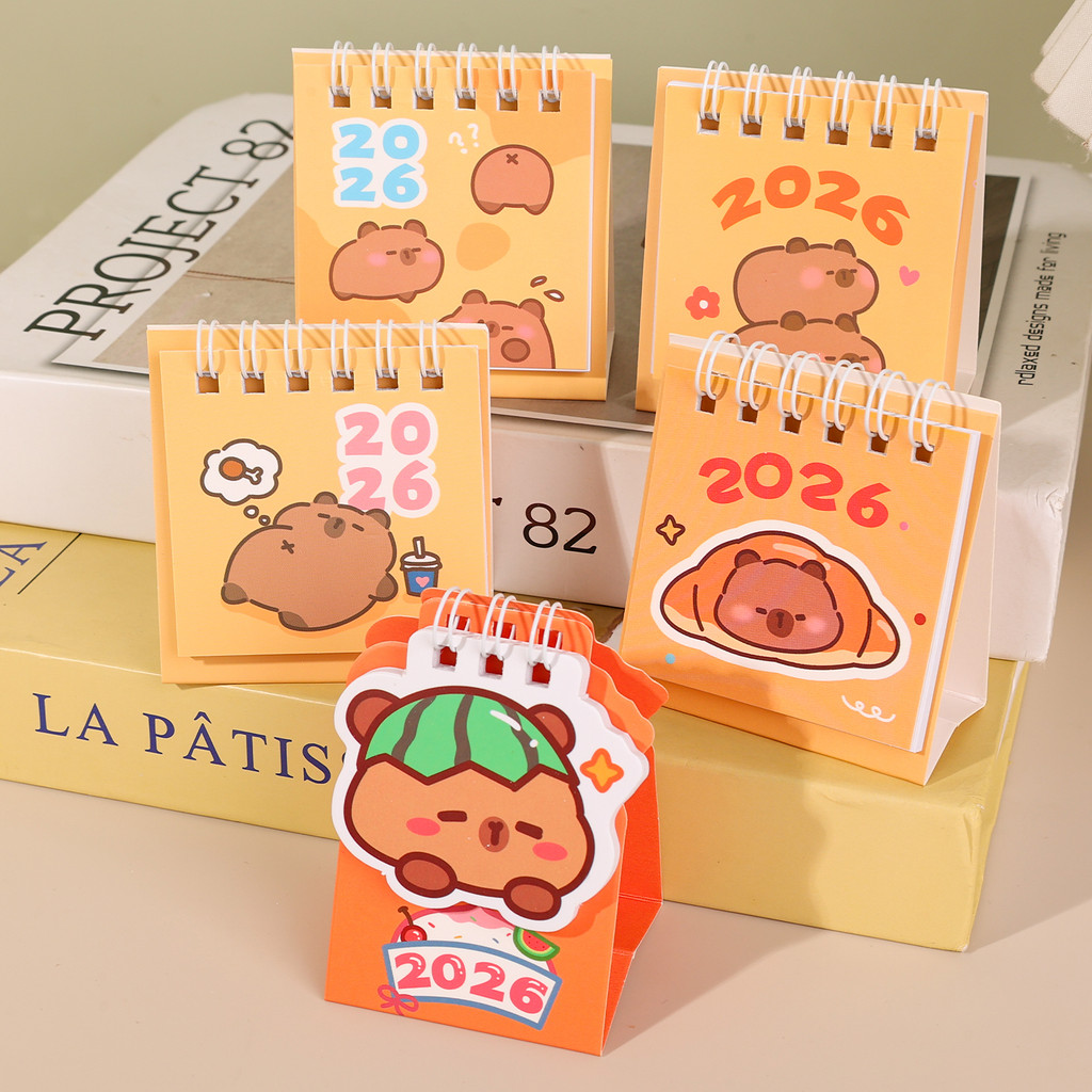 [H & L] 1 / 5 Lịch học sinh Capybara 2026 | Lịch để bàn Mini 12 tháng Năm 2026 với thiết kế hoạt hình dễ thương | Đồ dùng học tập Quà tặng