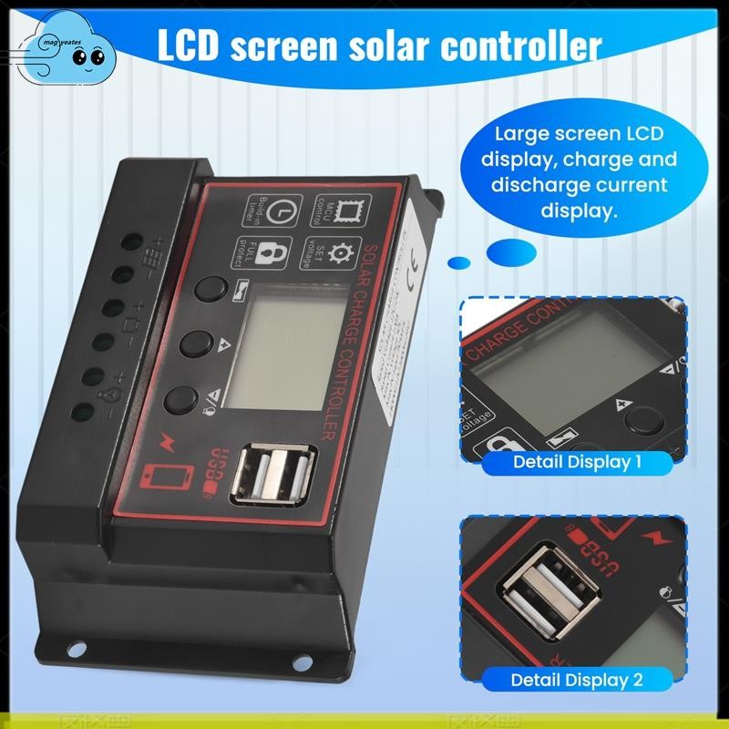 Bộ điều khiển sạc 100A cho pin mặt trời, màn hình LCD, 12V 24V, kèm cổng USB