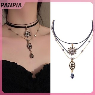 PANPIA-Vintage Lớp Dây Đeo Nhiều Lớp Vòng Cổ Nữ Cổ Dây Xích Bohemian Pha Lê Dây Xích Dài Mặt Dây Chuyền Trang Sức Quà Tặng