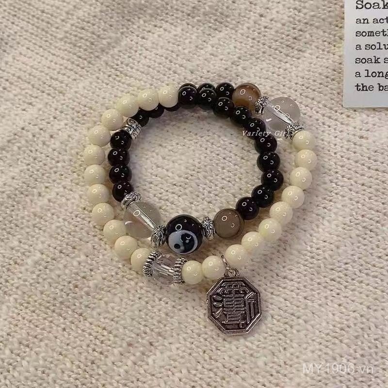 Bán Chạy - Vòng Tay Đôi Thiết Kế Retro Cao Cấp với Motif Tai Chi
