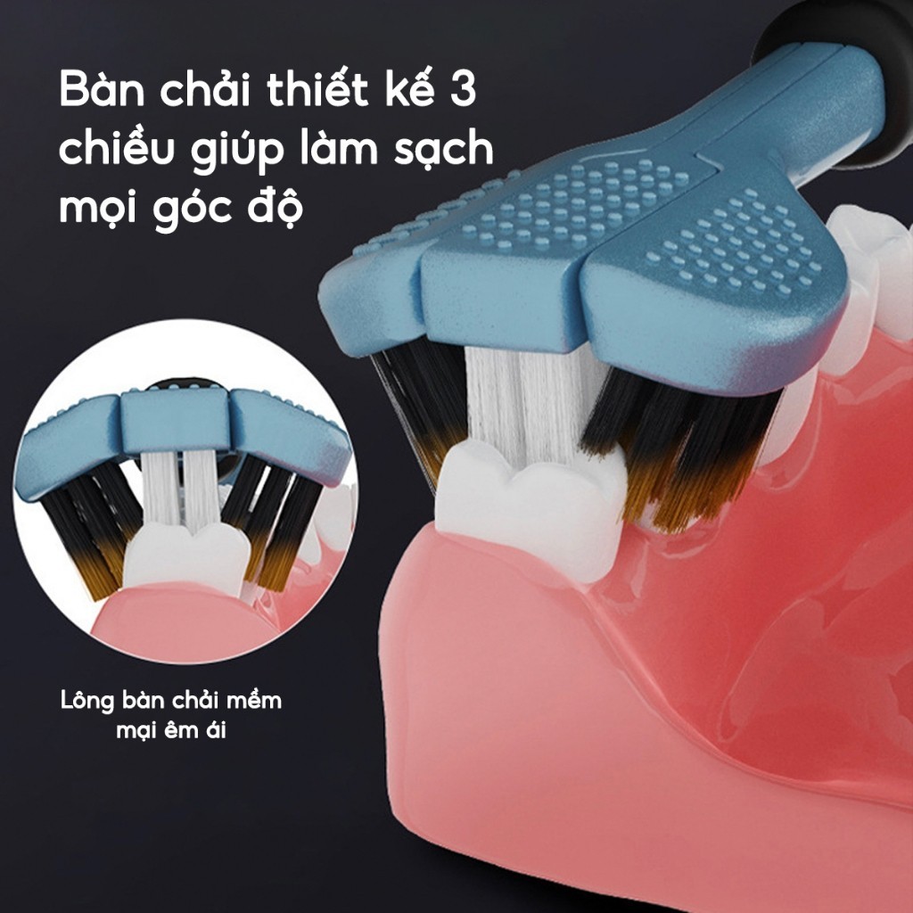 Hộp 4 Chiếc bàn chải đánh răng 3 Chiều Bàn chải chải êm ái Làm sạch sâu đánh sạch mảng bám