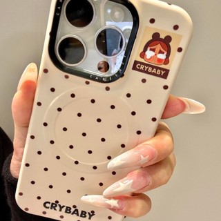 Phim hoạt hình Black Wave Dot Búp bê khóc Giá đỡ từ tính Vỏ điện thoại di động Áp dụng iPhone16 15 14 13 Pro Max Bảo vệ Camera chống sốc Vỏ cứng chống rơi