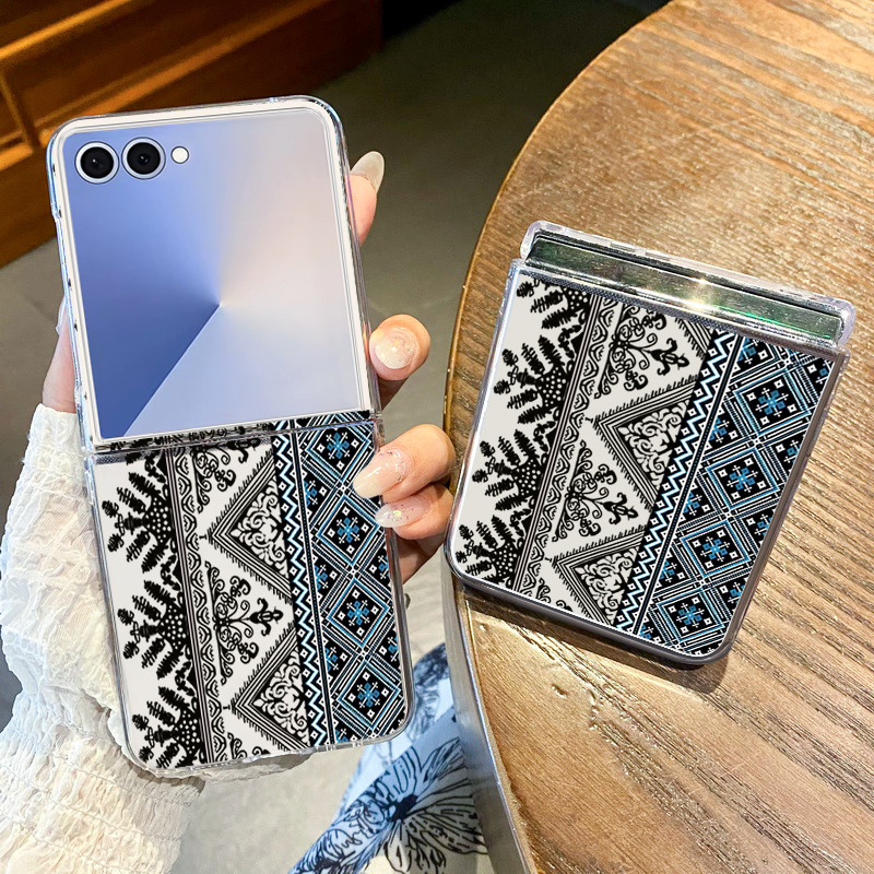 Vintage Totem Họa Tiết Trong Suốt Vỏ Điện Thoại Cho Samsung Galaxy Z Flip 7 Flip 6 Flip 5 Flip 4 Flip 3 5G Cứng PC Gấp Dành Cho Samsung Z Flip 7 6 5 4 3
