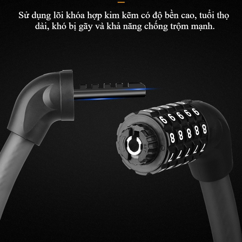 40/60cm Khóa Xe đạp Dây Cáp 5 Số,Khóa mã chống trộm xe đạp,đổi Mật Khẩu Chống Trộm Hiệu Quả