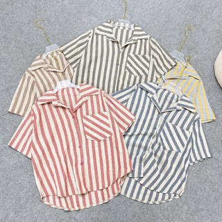 Áo sơ mi Bigsize nữ kẻ sọc ngắn tay form rộng vải linen xước hottrend thoáng mát nhiều màu trẻ trung 55-92kg -A288