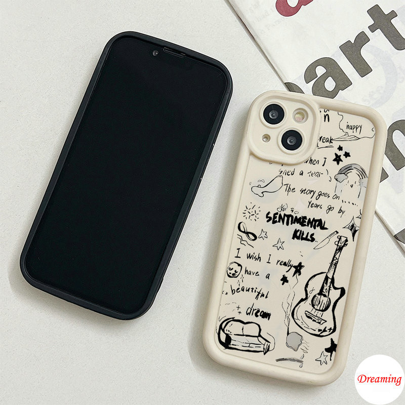 Ốp Lưng Cho OPPO A6 A5X A3 A95 A74 A60 A58 A57 A54 A53 A52 A38 A18 A17 A16 A15 F11 F9 Pro Reno 14 13 12 11 10 7Z 8Z 6Z Thiết Kế Mắt Thiên Thần Chống Rơi Họa Tiết Đen Trắng Sáng Tạo Đàn Guitar