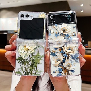 Hoa Văn Trong Suốt Ốp điện thoại Cho Samsung Galaxy Z Flip 6 Flip 5 Flip 4 Flip 3 Full Bản Lề Trong Suốt Cứng PC Gấp Ốp điện thoại Cho Samsung Z Flip6 Flip5 Flip4 Flip3