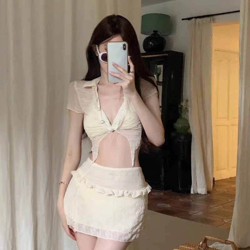 Set bộ đồ bơi bikini áo tắm 3 chi tiết thiết kế áo choàng phối chân váy hàng QCCC hottrend mùa hè BA BKN41