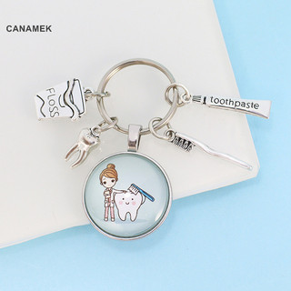 Canamek Sáng Tạo Mới Hoạt Hình Dễ Thương Họa Tiết Răng Huy Chương Móc Khóa Kính Mái Vòm Mặt Dây Chuyền Móc Khóa Chăm Sóc Quà Tặng Móc Khóa CSF