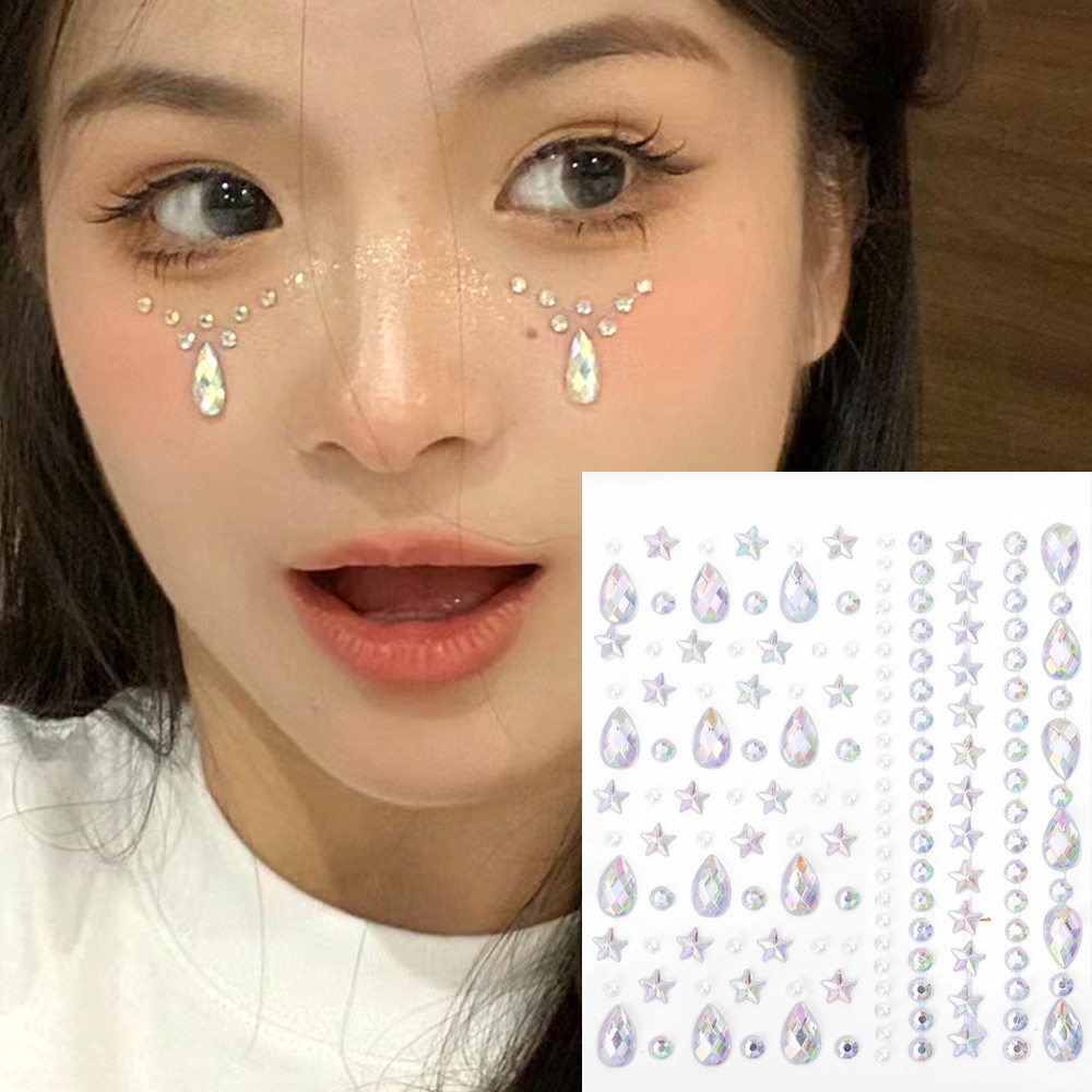 Dành cho cơ thể, mặt, lông mày - Nhãn dán ngọc trai đính kim cương rách - Tiệc lễ hội Đồ trang điểm DIY - Hình xăm trang sức đá quý tạm thời - Nhãn dán trang trí mặt kim cương sáng bóng 3D