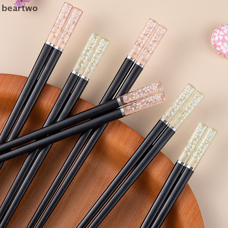 < Beartwo > Đũa hợp kim hoa anh đào màu hổ phách Bộ đồ ăn có thể tái sử dụng Nữ