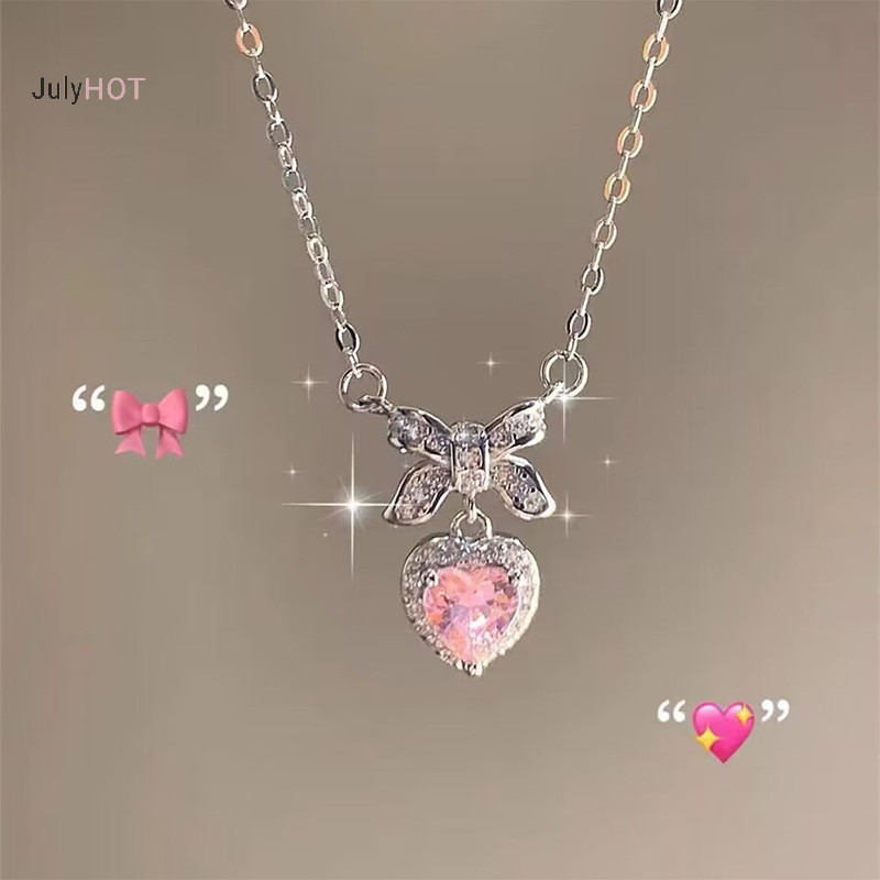 Julyhot Pha Lê Zircon Nơ Trái Tim Mặt Dây Chuyền Vòng Cổ Trái Tim Hồng Nữ Cô Gái Thời Trang Thanh Lịch Xương Đòn Dây Chuyền Dành Cho Nữ Trang Sức Massivedeals
