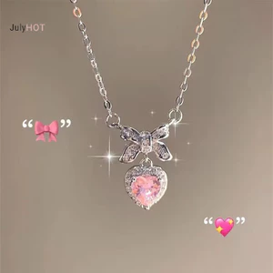 Julyhot Pha Lê Zircon Nơ Trái Tim Mặt Dây Chuyền Vòng Cổ Trái Tim Hồng Nữ Cô Gái Thời Trang Thanh Lịch Xương Đòn Dây Chuyền Dành Cho Nữ Trang Sức Massivedeals