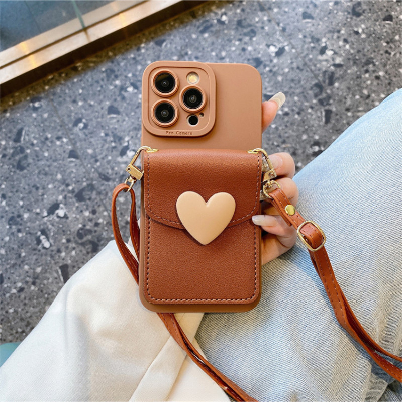 Ốp điện thoại đựng thẻ trái tim tình yêu Ins Style cho Xiaomi 15 Pro 14T Pro Poco C75 Redmi 14C 14R A4 A3 Pro Note 14 Pro Pro + Vỏ mềm có dây buộc chéo Vỏ chống rơi