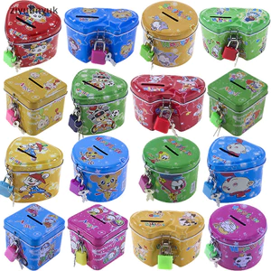 Ziyulinyuk Hoạt Hình Dễ Thương Vuông Thiếc Kim Loại Heo Đất Tiết Kiệm Tiền Đồng Xu Hộp Tiền Trẻ Em Trẻ Em Quà Tặng Sinh Nhật 4 Màu Có Khóa / Chìa Khóa EN