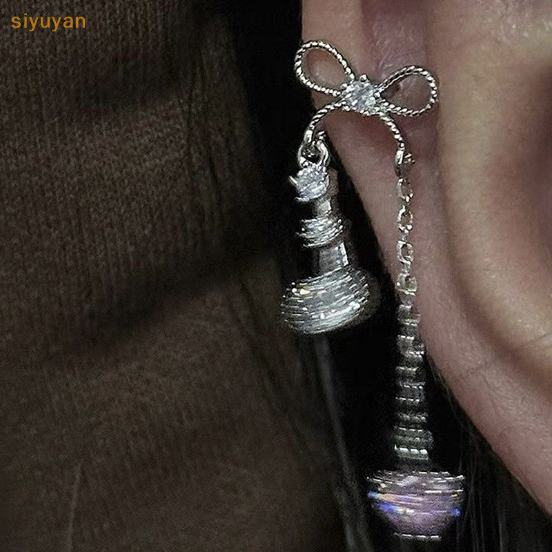 Siyuyan Ngọt Nơ Trái Tim Dài Mặt Dây Chuyền Xương Tai Móng Tay Dành Cho Nữ Bé Gái Màu Bạc sels Cochlear Móng Tay Bông Tai Phụ Kiện Trang Sức VN