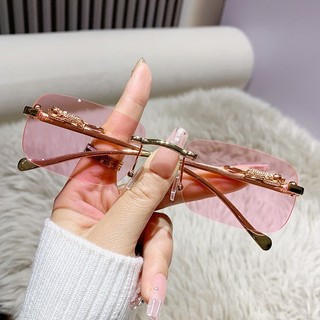 Kính râm vuông không khung Nhiều màu sắc Nam Nữ Retro Da Báo Head Kính râm kim loại