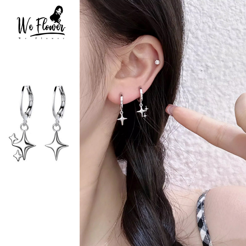 We Flower Punk s925 Bạc Ngôi Sao Dangling Vòng Bông Tai Nữ Thời Trang Đường Phố Tai Trang Sức Phụ Kiện