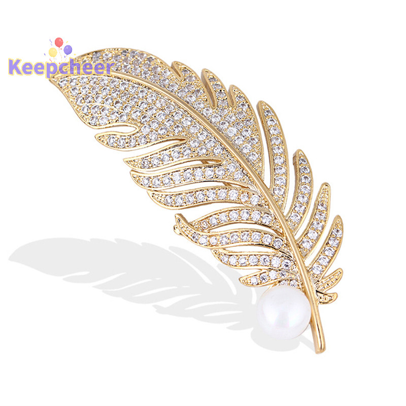 [Keepcheer] Trâm cài hình lá pha lê Ngọc trai Pin Huy hiệu Túi trang trí Trang sức đám cưới [Mới]